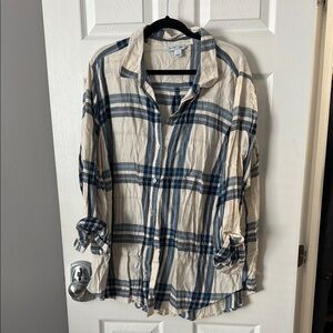 Blue and White Plaid Button-Up Shirt women’s plus 3x